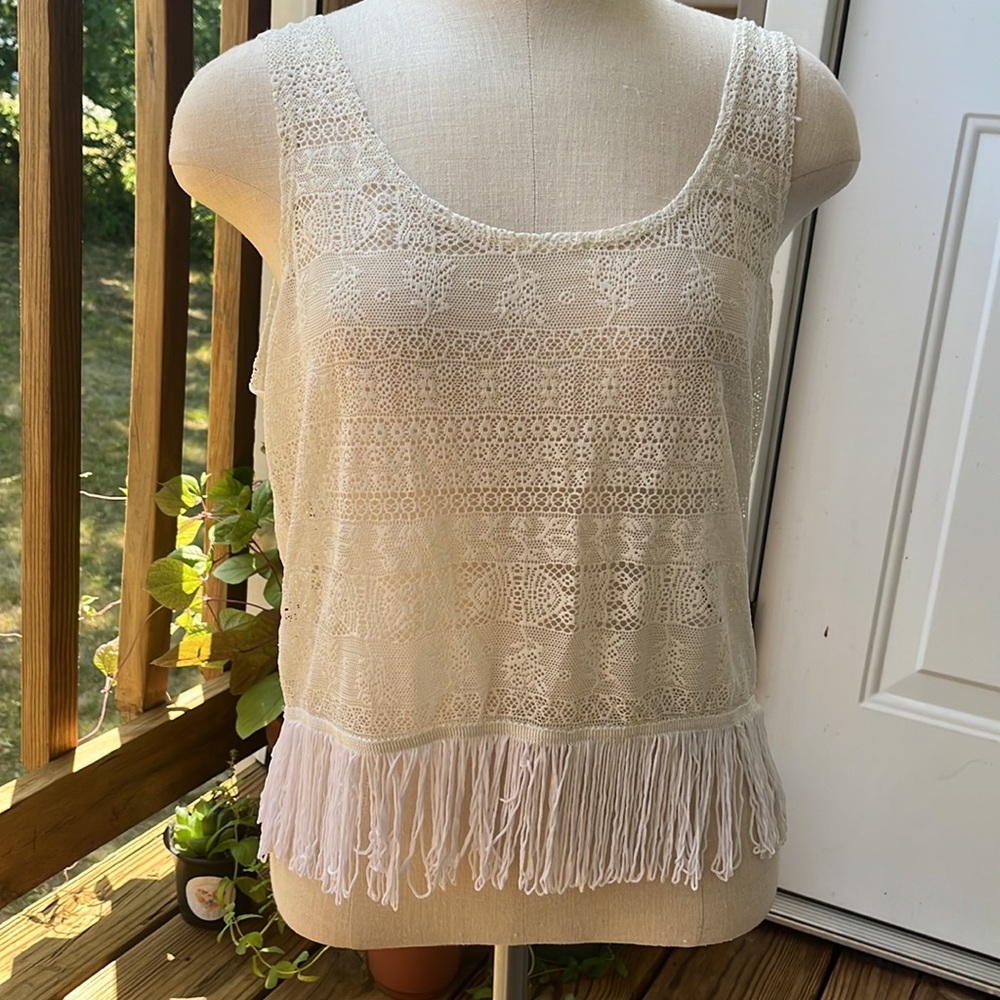 Kirra Lace Fringe Cropped Tank Crop Top Festival Hipp… Gem